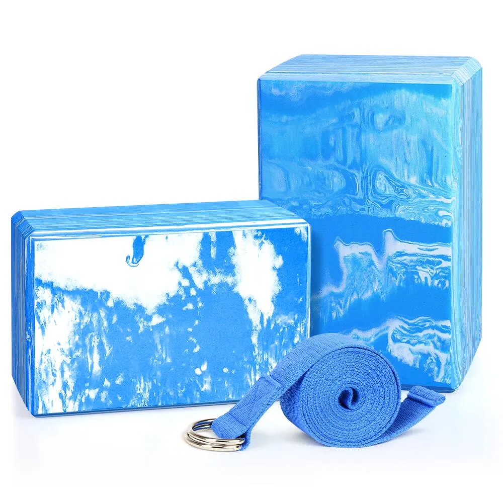Yoga Blocks 2 Pack Plus Yoga Strap with Metal D-Ring
