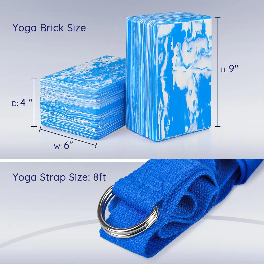 Yoga Blocks 2 Pack Plus Yoga Strap with Metal D-Ring