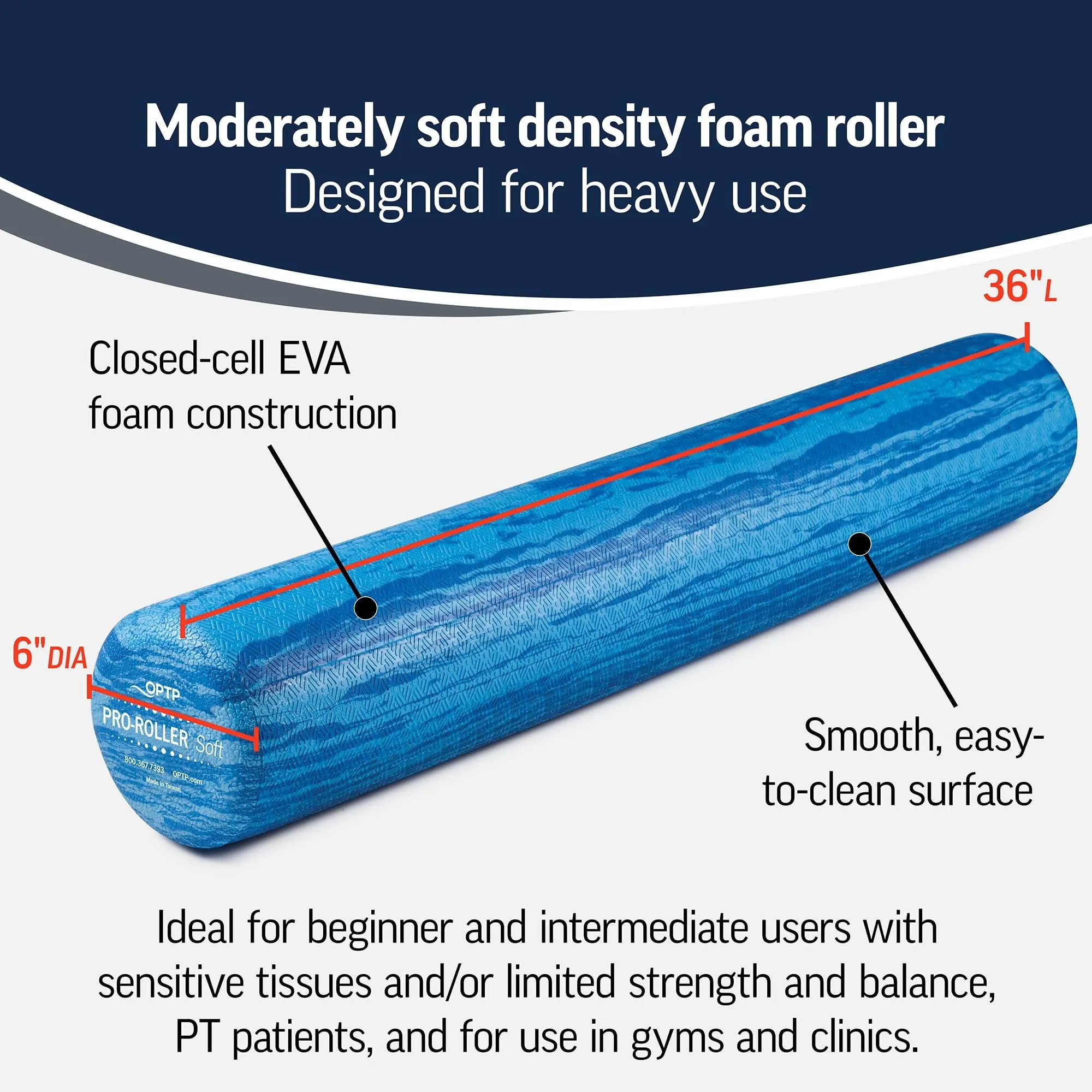 Yoga Foam Roll Exercises, and Muscle Recovery - Blue 36" x 6"